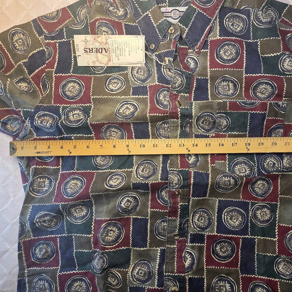 Gulf Traders Men's Large Long Sleeve Button Up Shirt Maroon/Green - Picture 10 of 13